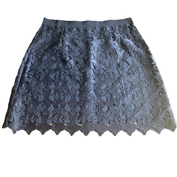 LOFT Dresses & Skirts - Loft Eyelet Lace Overlay Knee Length Navy Blue A Line Skirt